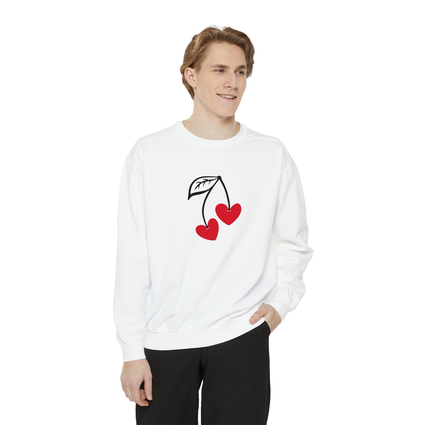 Unisex Cherry Hearts Doodle Graphic Sweatshirt
