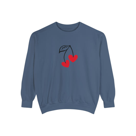 Unisex Cherry Hearts Doodle Graphic Sweatshirt